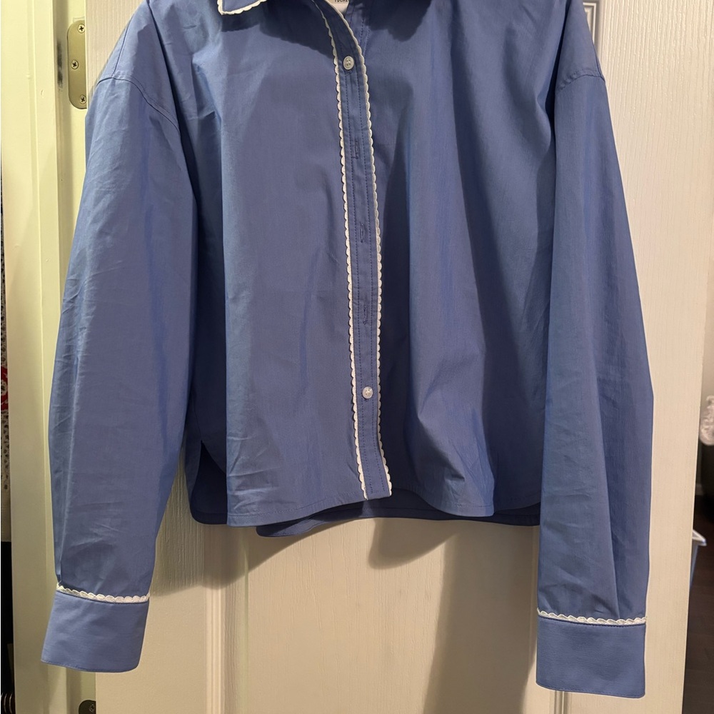 Tuckernuck Blue shirt with White ric rack Accents